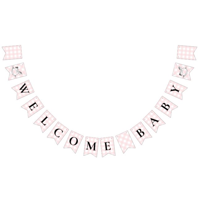 Rocking Horse Pink Gingham Baby Shower Bunting Bunting Flags (All)