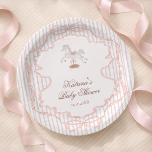 Rocking Horse Pink Girl Baby Shower Paper Plates