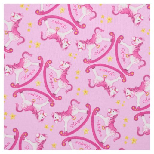Rocking horse pink girls name harper nursery fabric