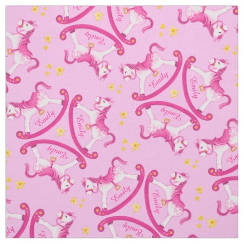 Rocking horse pink girls name nursery fabric