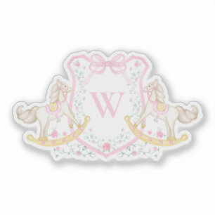 Rocking Horse Pink Monogram Coquette Baby Shower Sticker