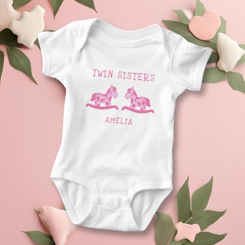 Rocking Horse Pink Twin Sisters Girl Name Baby Bodysuit