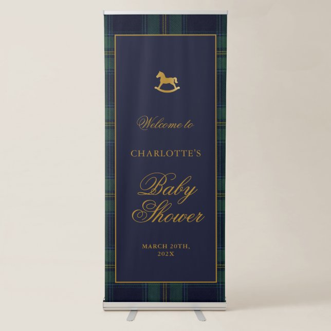 Rocking Horse Plaid Baby Shower  Retractable Banner (Front)