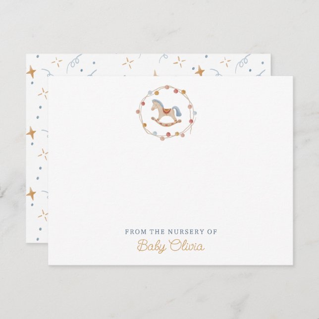 rocking horse, pom-poms, from the nursery of card (Front/Back)