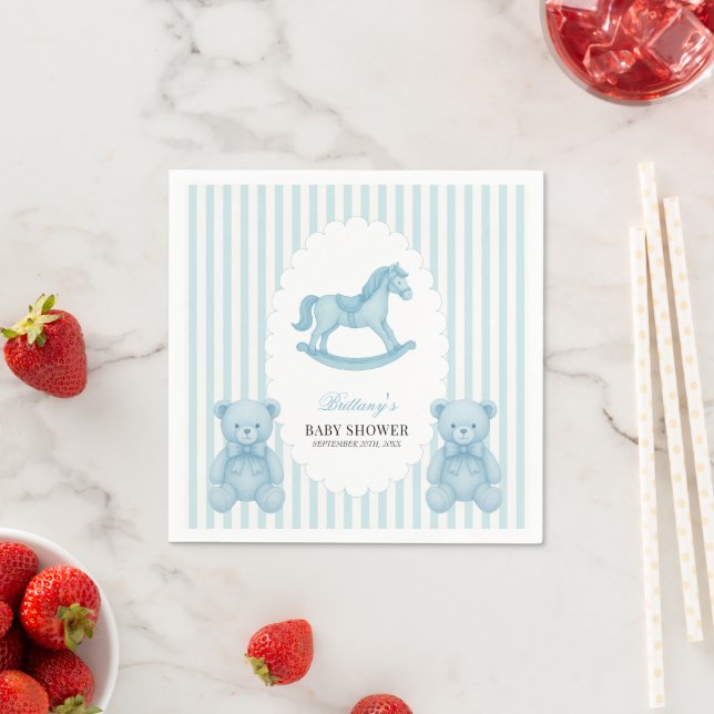 Rocking Horse Preppy Bear Blue Baby Shower  Napkins (Insitu)