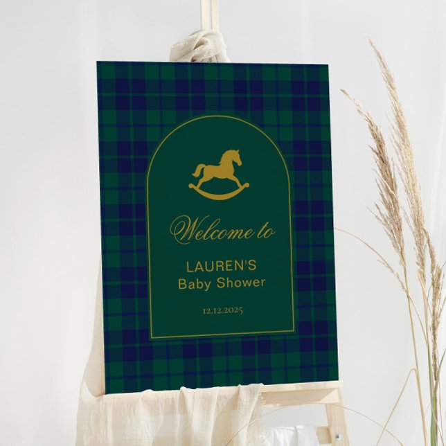 Rocking Horse Preppy Plaid Baby Shower Welcome Foam Board (Creator Uploaded)