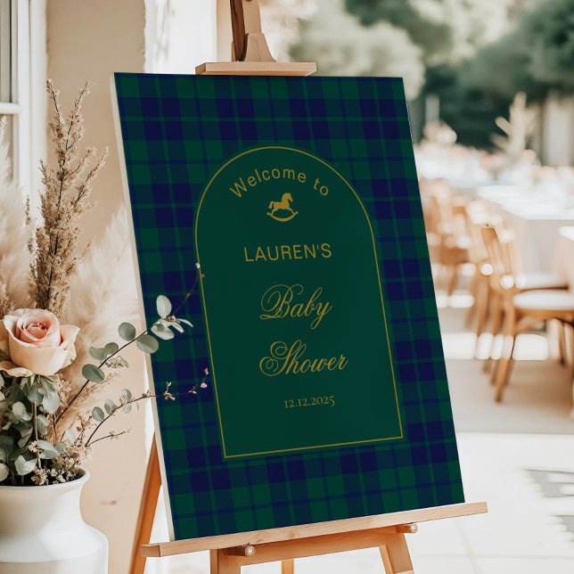 Rocking Horse Preppy Plaid Baby Shower Welcome Foam Board (Creator Uploaded)