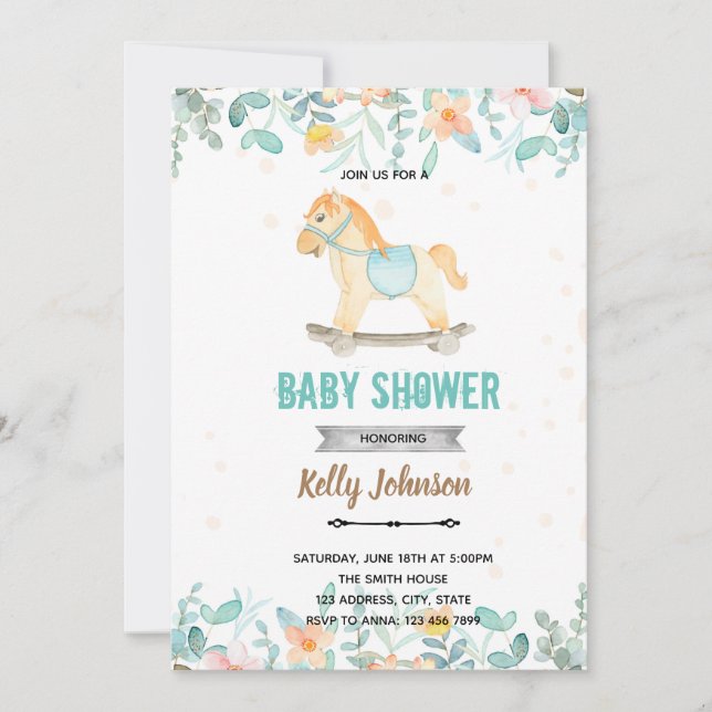 Rocking horse shower birthday party invitation (Front)