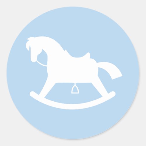 Rocking Horse Silhouette Baby Shower Sticker Blue