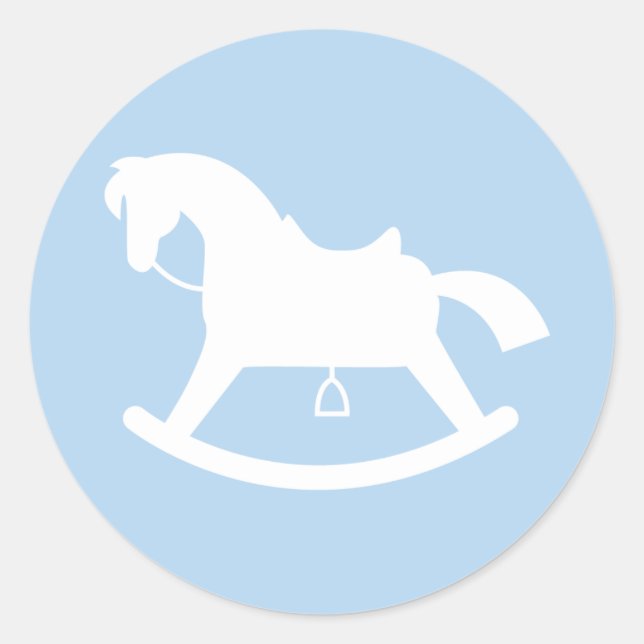Rocking Horse Silhouette Baby Shower Sticker Blue (Front)