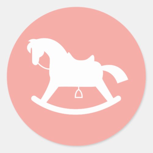 Rocking Horse Silhouette Baby Shower Sticker Pink