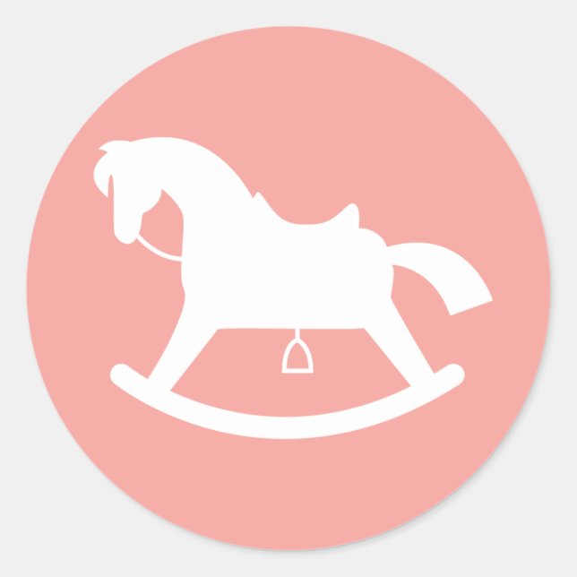 Rocking Horse Silhouette Baby Shower Sticker Pink (Front)