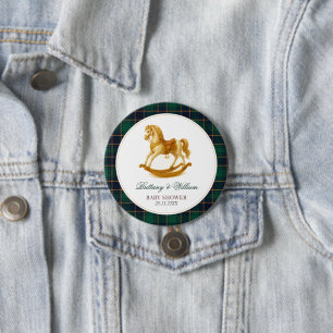 Rocking Horse Tartan Plaid Baby Shower Button
