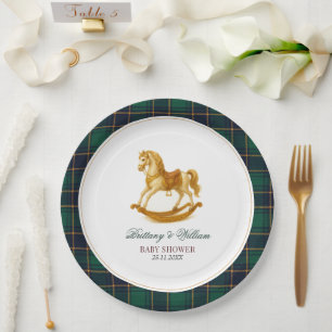 Rocking Horse Tartan Plaid Baby Shower  Paper Plates