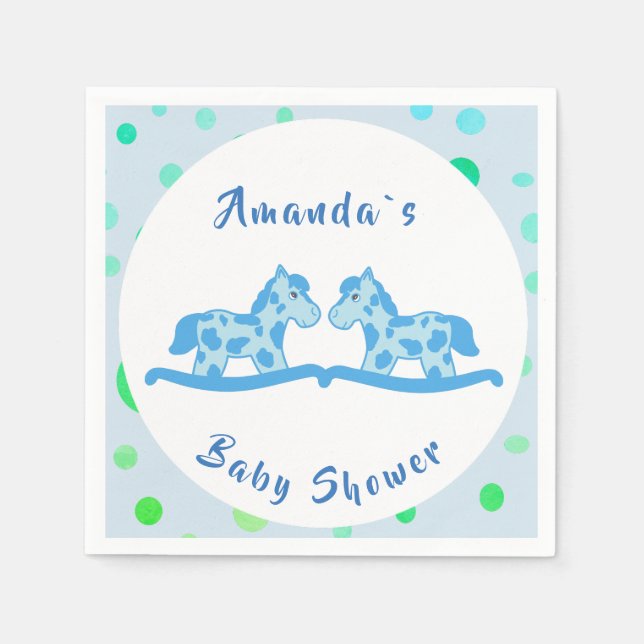 Rocking Horse Twin Boy Baby Shower Party Paper Napkins (Front)