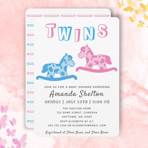 Rocking Horse Twins Baby Shower Invitation Card