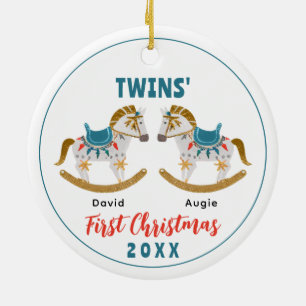 Rocking Horse Twins' First Christmas Ceramic Ornament