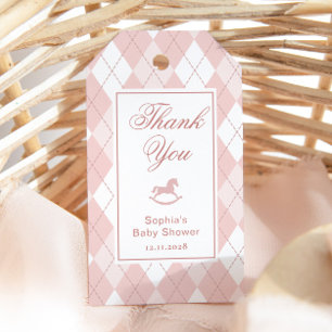 Rocking Horse Vintage Pink Argyle Thank you Gift Tags