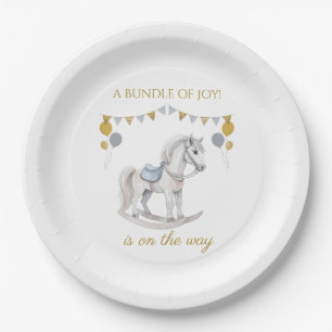 Rocking horse with bunting flags paper plates