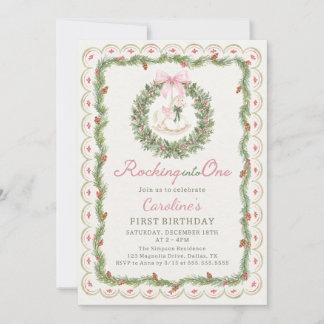 Rocking Into One Horse 1st Birthday Invitation