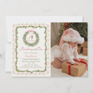 Rocking Into One Horse 1st Birthday Photo Invitation