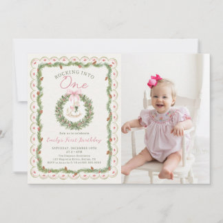 Rocking Into One Horse 1st Birthday Photo Invitation