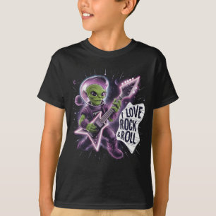 Rocking out cartoon green-skinned space alien T-Shirt