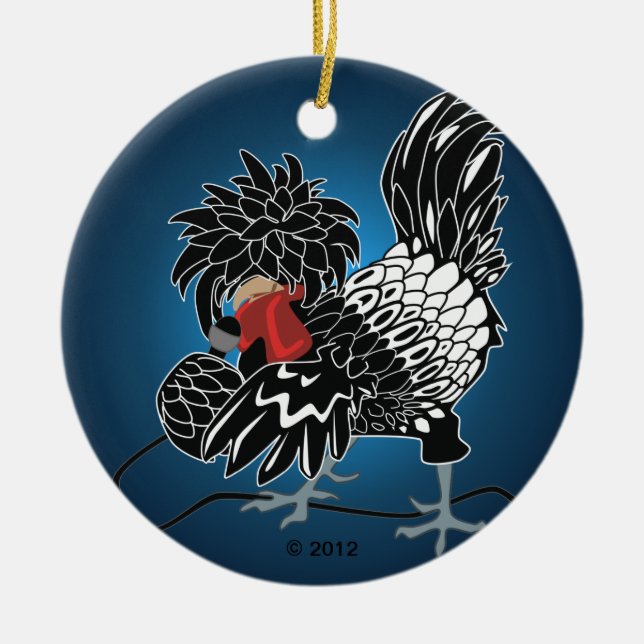 Rocking Polish Crested Chicken Ceramic Ornament (Front)