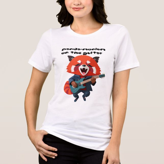 Rocking Red Panda Guitar Cartoon Tri-Blend Shirt (Front)