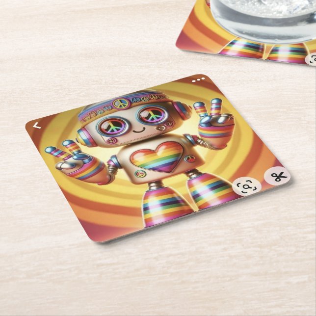 Rocking Retro Robot  Square Paper Coaster (Angled)