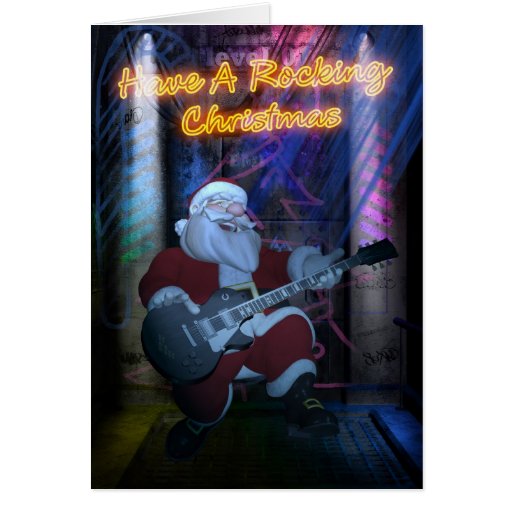 Rocking Santa Christmas Card - Guitar | Zazzle