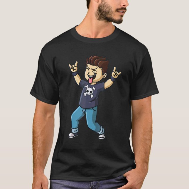 Rocking School Boy Music Hard Rock Hand Sign Fan B T-Shirt (Front)