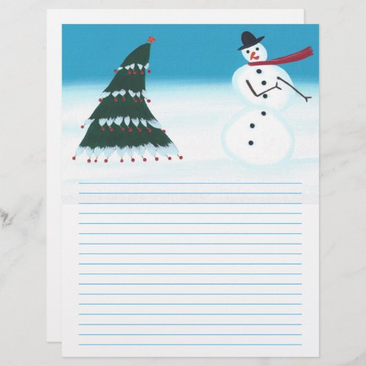 Rocking Snowman and Tree Christmas Letterhead (Front/Back)