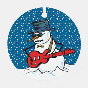 Rocking Snowman Playing A Guitar Metal Ornament