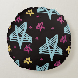 Rocking Stars Pink Blue Black  Round Pillow
