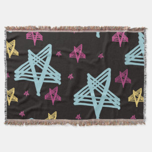 Rocking Stars Pink Blue Black Throw Blanket
