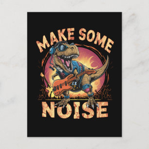 Rocking T-Rex Dinosaur Concert Art Holiday Postcard