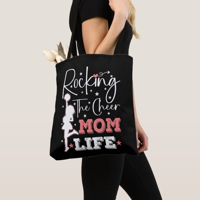 Rocking The Cheer Mom Life Funny Cheerleader Funny Tote Bag (Close Up)