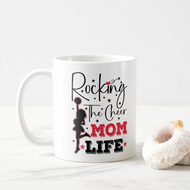 Rocking The Cheer Mom Life Funny Cheerleading Cool Coffee Mug (With Donut)