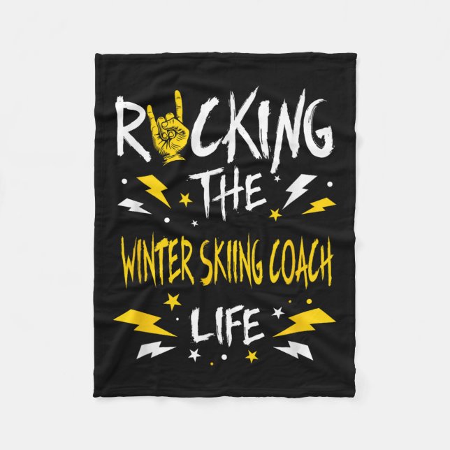 Rocking The Winter Skiing Coach Funny Alpine Skiin Fleece Blanket (Front)