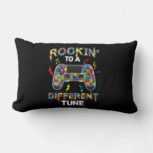 Rocking To A Different Tune Autism Awareness Gamer Lumbar Pillow (Front)