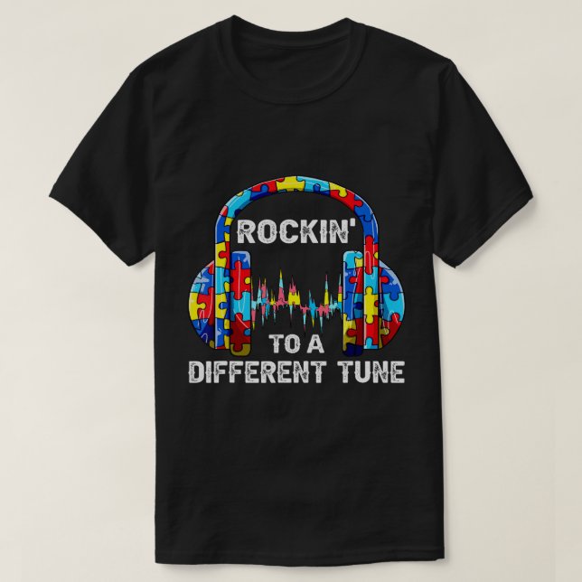 Rocking To A Different Tune Autism Awareness Gamer T-Shirt (Design Front)
