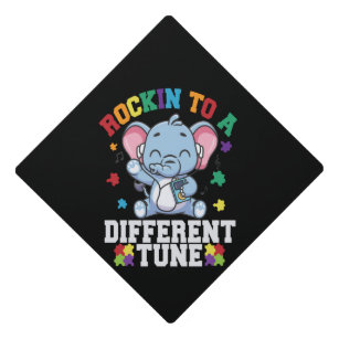 Rocking to a Different Tune Cute Elephant Autism Graduation Cap Topper