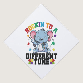 Rocking to a Different Tune Cute Elephant Autism Graduation Cap Topper