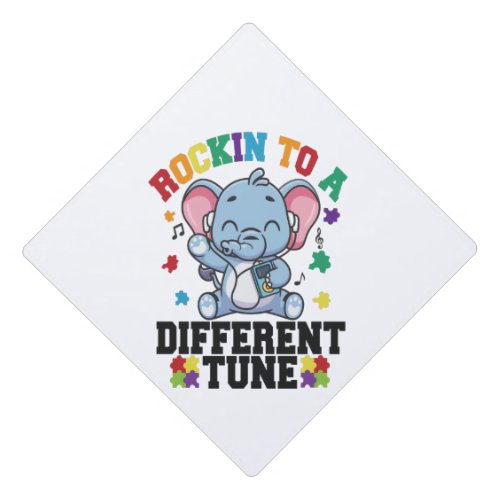 Rocking to a Different Tune Cute Elephant Autism Graduation Cap Topper