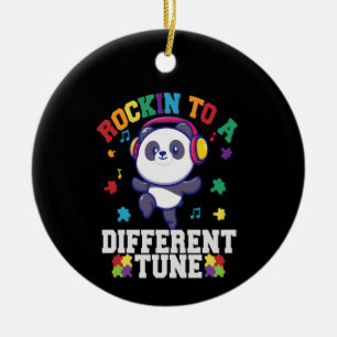 Rocking to a Different Tune Cute Panda Autism Ceramic Ornament