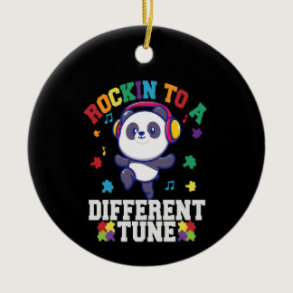 Rocking to a Different Tune Cute Panda Autism Ceramic Ornament