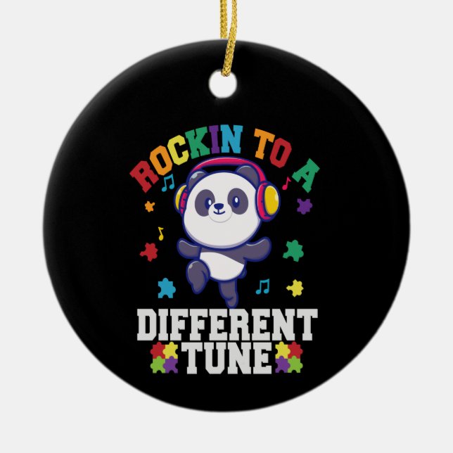 Rocking to a Different Tune Cute Panda Autism Ceramic Ornament (Front)