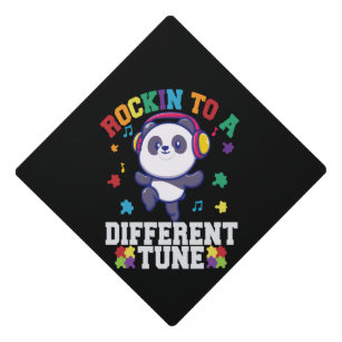 Rocking to a Different Tune Cute Panda Autism Graduation Cap Topper