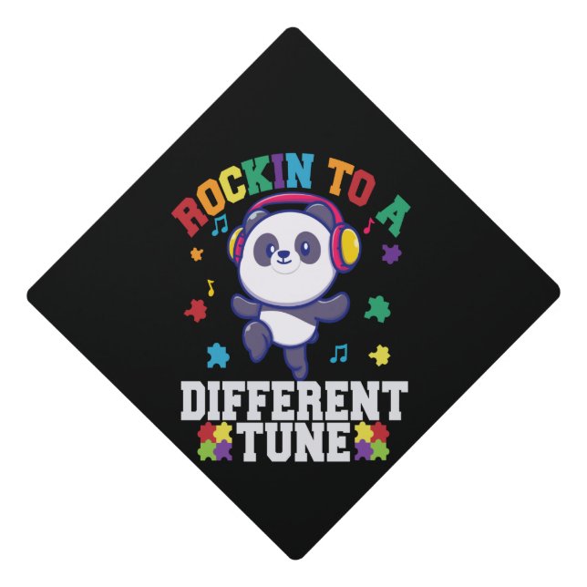 Rocking to a Different Tune Cute Panda Autism Graduation Cap Topper (Front)